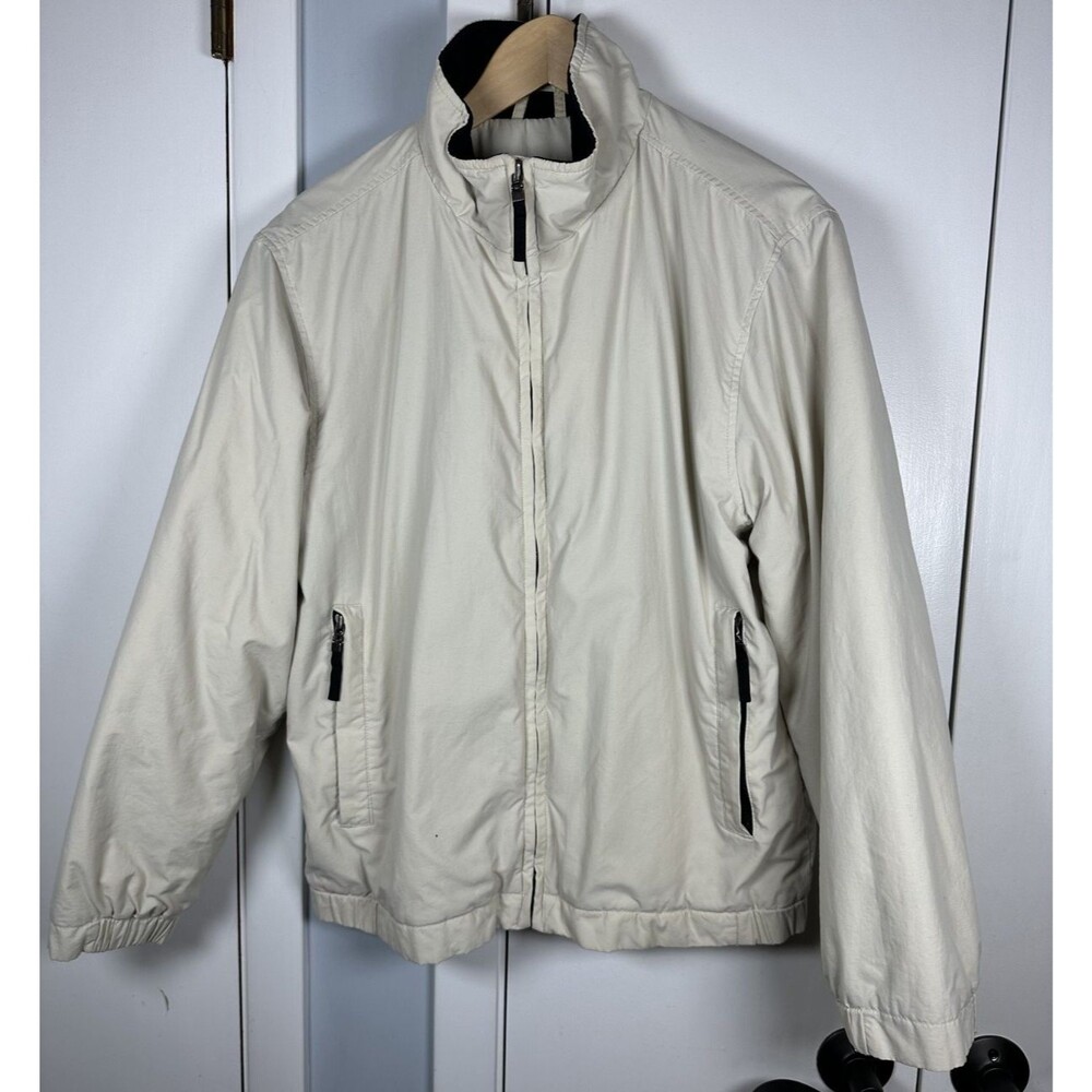 Vintage VGC Eddie Bauer Bomber Beige Outdoor Thinsulated Fleece Lined Mens Small